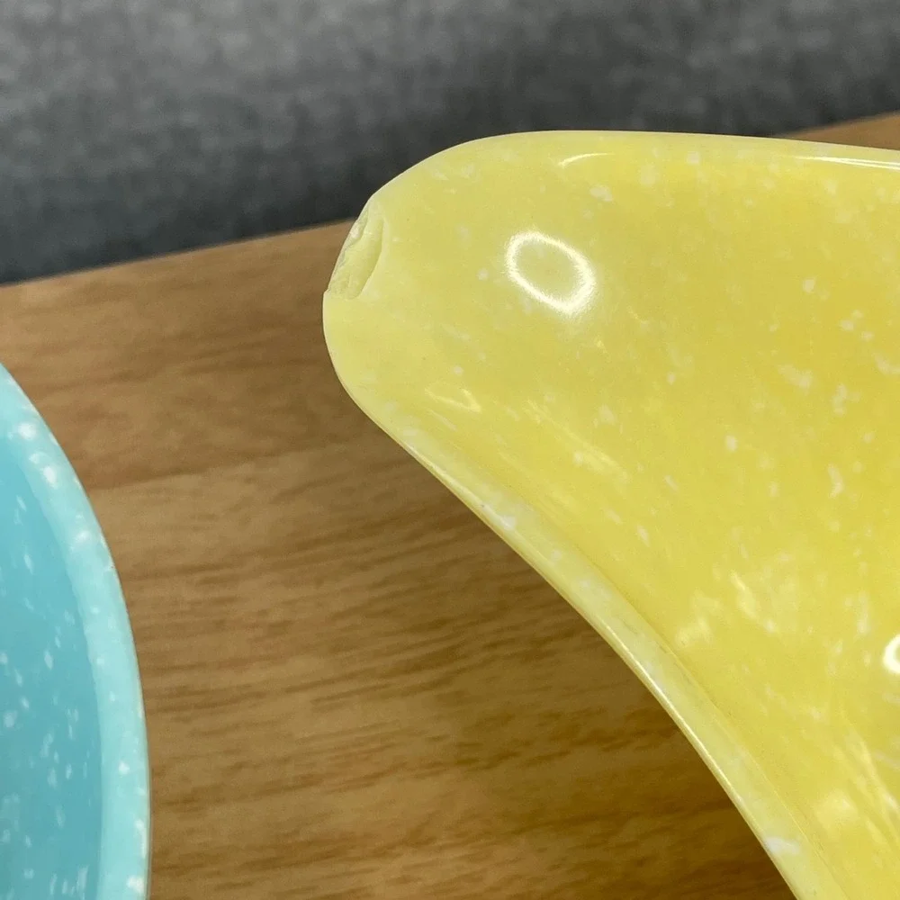 Vintage MCM Melamine Confetti Serving Set Turquoise Yellow White 5pc Speckled
